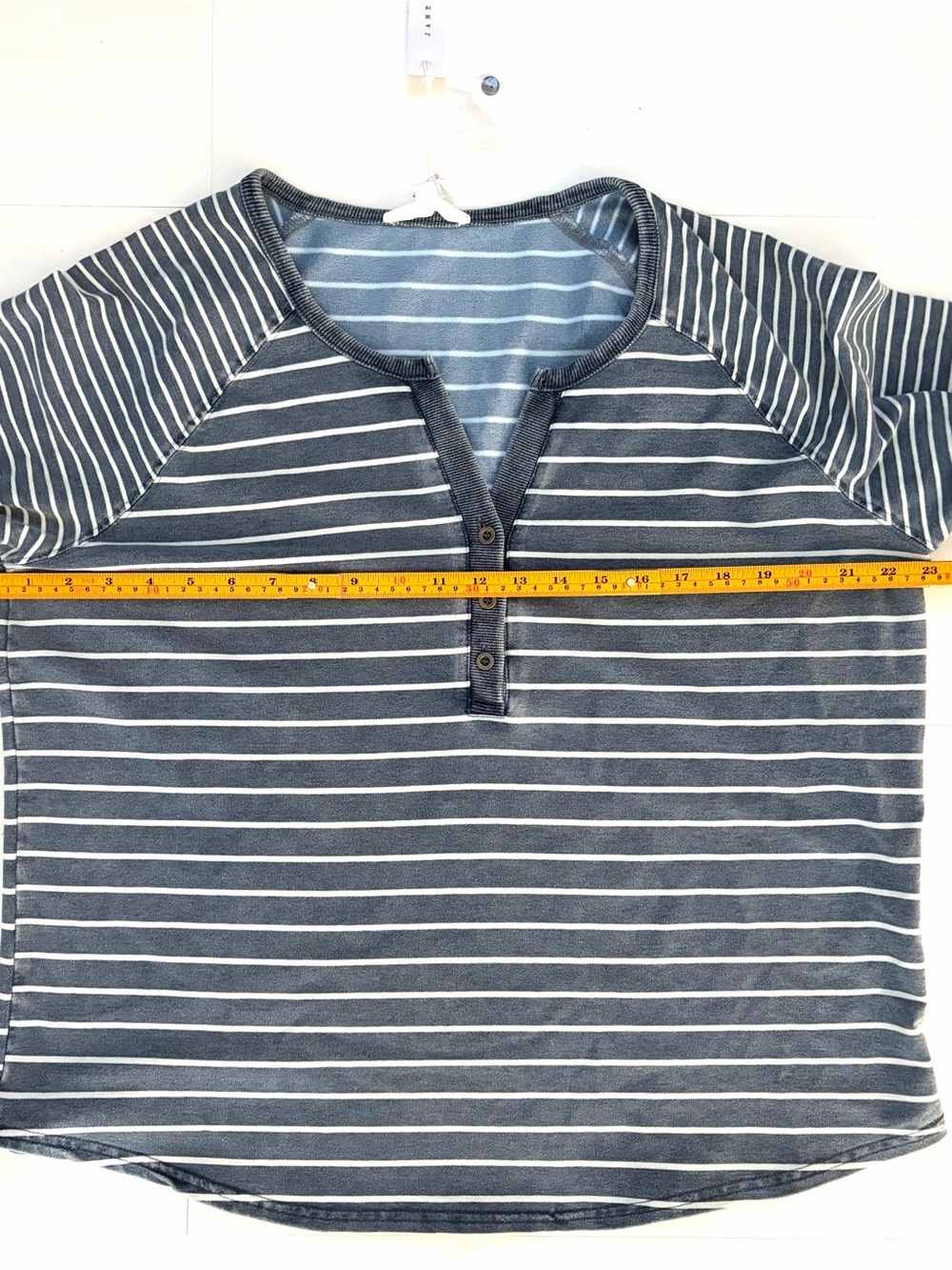 Striped Nautical Henley Sweatshirt Cotton Blue White Women’s Large - Picture 10 of 14